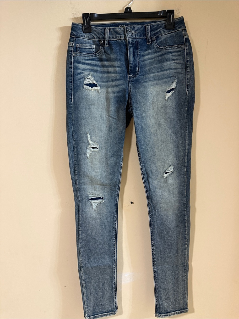Maurices High-Rise Distressed Skinny Blue Denim Jeans Stretch Women SizeS-R